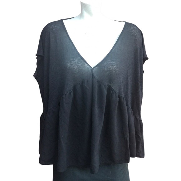 No brand / Not sure Tops - Black V Neck Peplum Top Casual Blouse Oversized Sleeveless